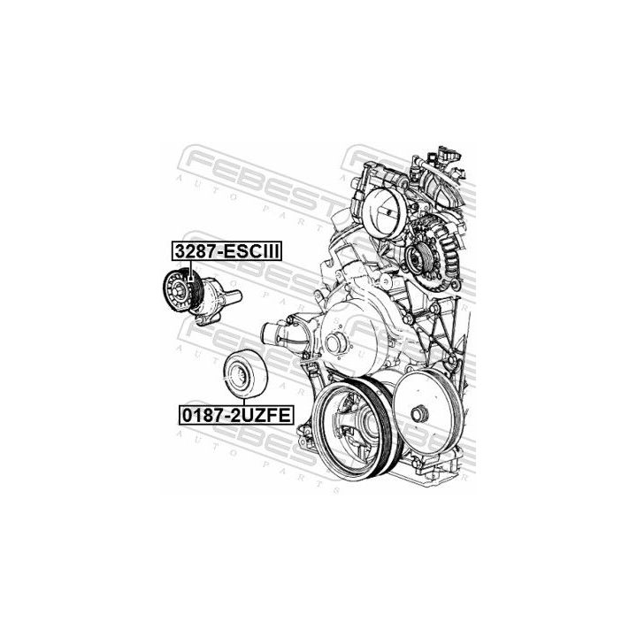 įtempiklio skriemulys, V formos rumbuotas diržas FEBEST 3287-ESCIII