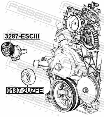 įtempiklio skriemulys, V formos rumbuotas diržas FEBEST 3287-ESCIII