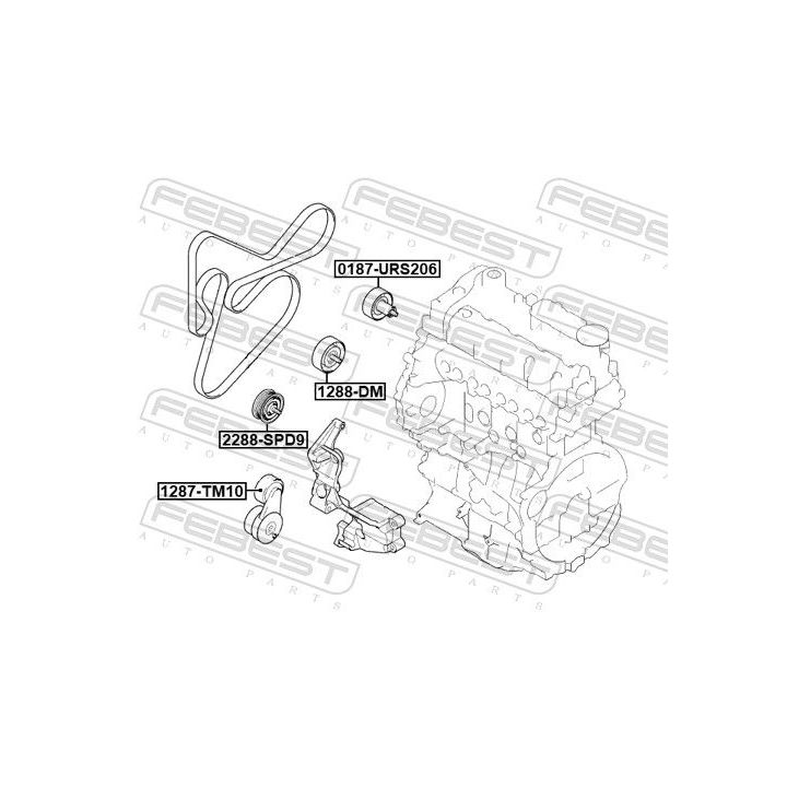 Kreipiantysis skriemulys, V formos rumbuotas diržas FEBEST 1288-DM