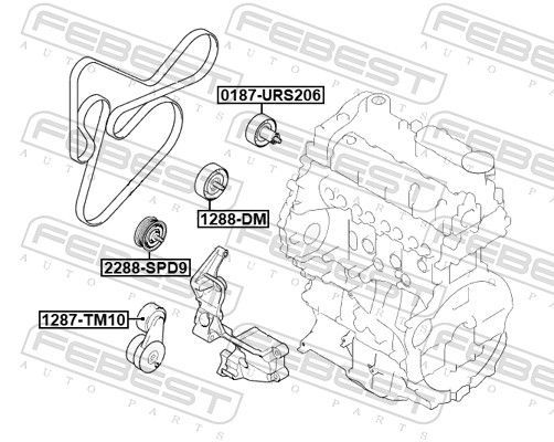 Kreipiantysis skriemulys, V formos rumbuotas diržas FEBEST 1288-DM