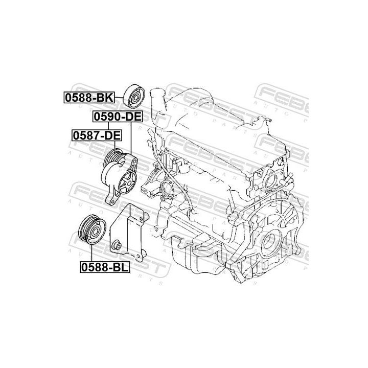 Diržo įtempiklis, V formos rumbuotas diržas FEBEST 0590-DE