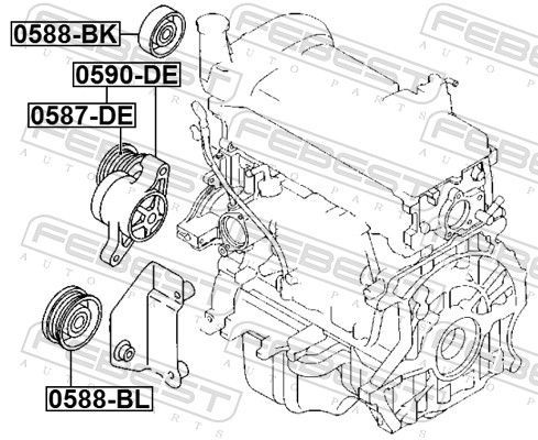 Diržo įtempiklis, V formos rumbuotas diržas FEBEST 0590-DE