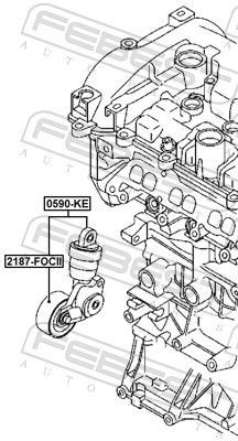 Diržo įtempiklis, V formos rumbuotas diržas FEBEST 0590-KE