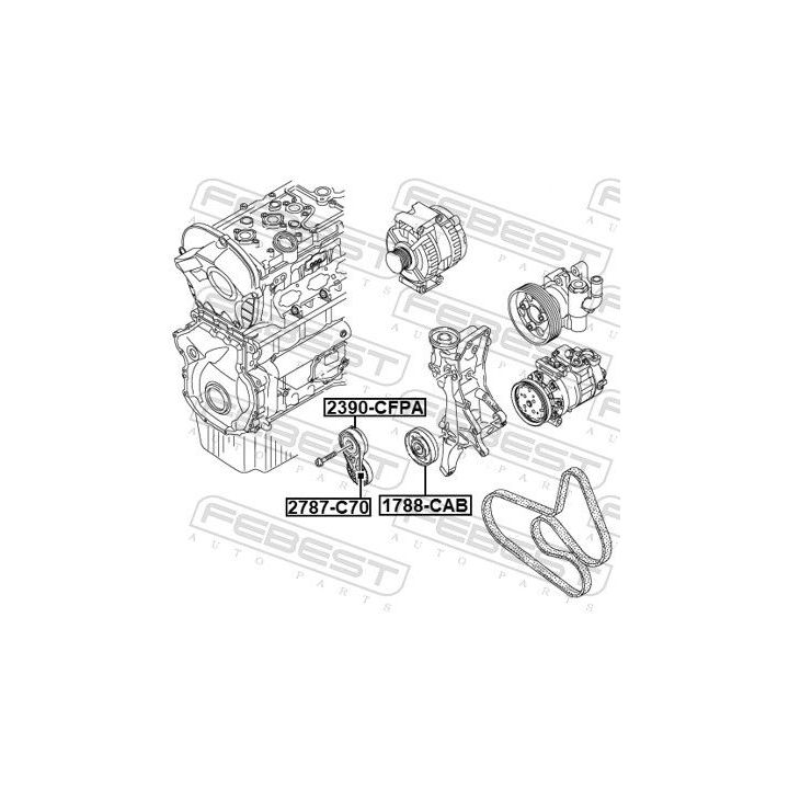 Diržo įtempiklis, V formos rumbuotas diržas FEBEST 2390-CFPA