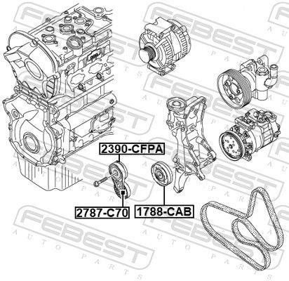 Diržo įtempiklis, V formos rumbuotas diržas FEBEST 2390-CFPA