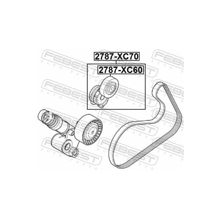 Diržo įtempiklis, V formos rumbuotas diržas FEBEST 2790-XC70