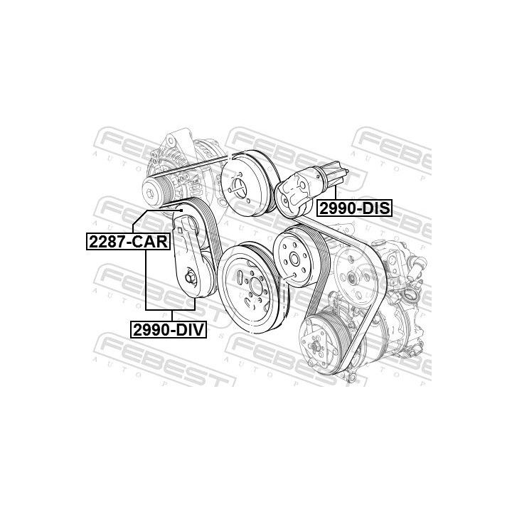 Diržo įtempiklis, V formos rumbuotas diržas FEBEST 2990-DIV