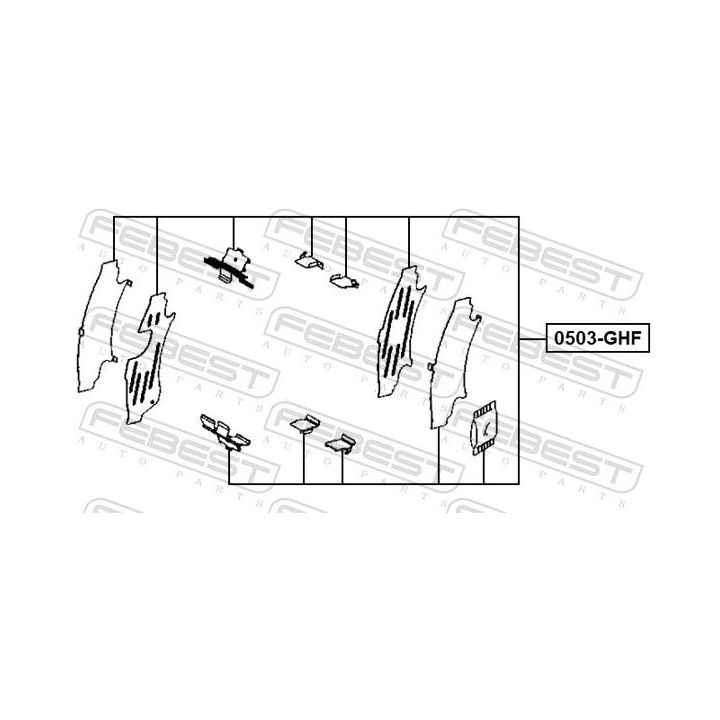 Priedų komplektas, diskinių stabdžių trinkelės FEBEST 0503-GHF