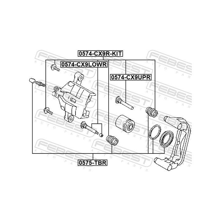 Kreipiančiųjų movų rinkinys, stabdžių apkaba FEBEST 0574-CX9R-KIT