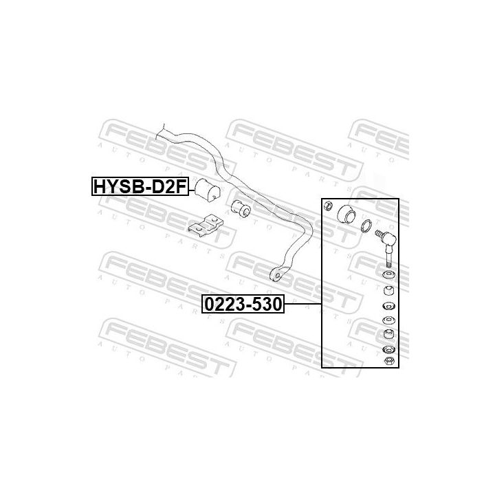 Skersinio stabilizatoriaus įvorių komplektas FEBEST HYSB-D2F