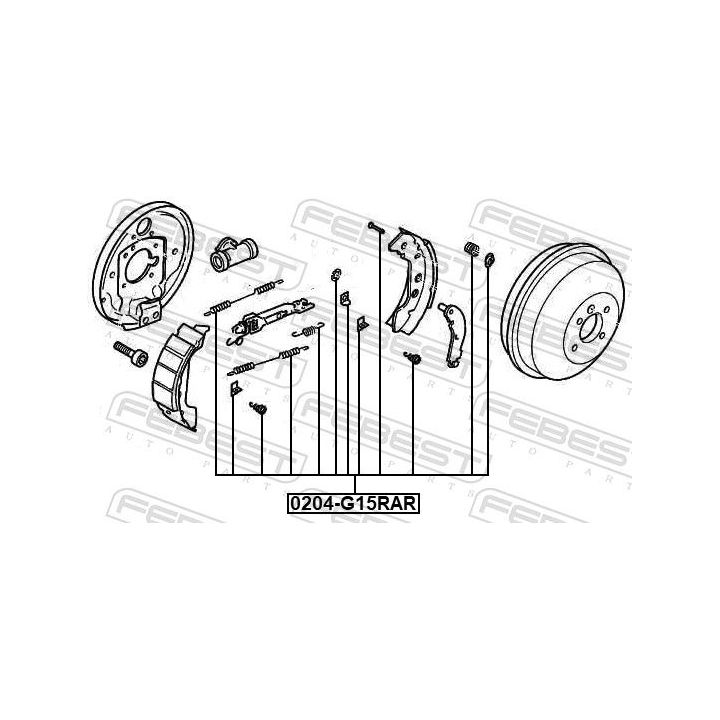 Priedų komplektas, stovėjimo stabdžių trinkelės FEBEST 0204-G15RAR-KIT