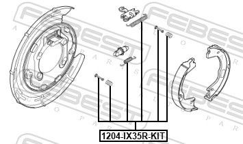 Priedų komplektas, stovėjimo stabdžių trinkelės FEBEST 1204-IX35R-KIT