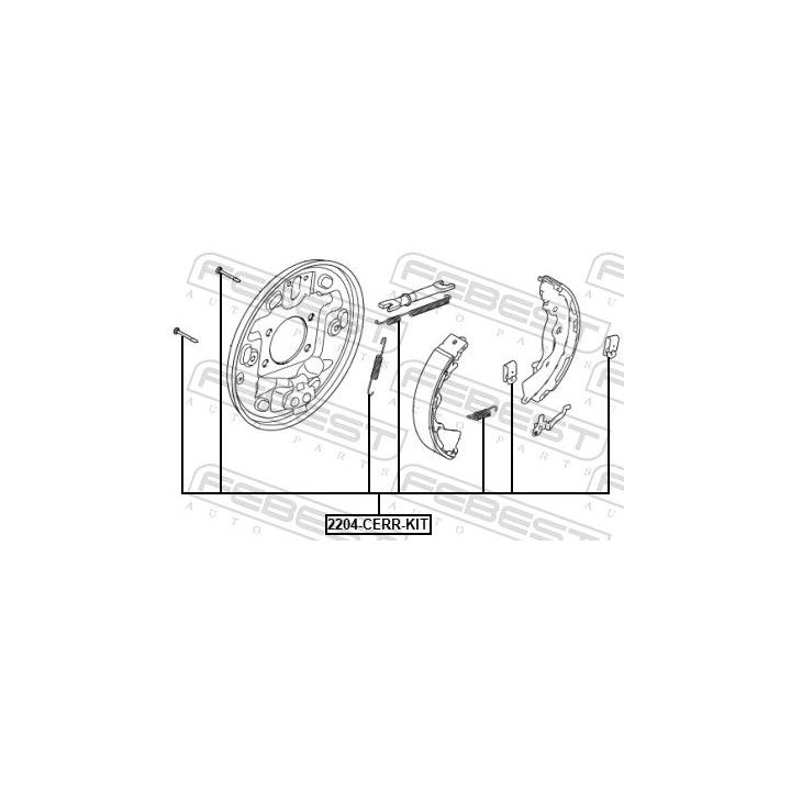Priedų komplektas, stovėjimo stabdžių trinkelės FEBEST 2204-CERR-KIT