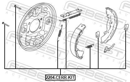 Priedų komplektas, stovėjimo stabdžių trinkelės FEBEST 2204-CERR-KIT