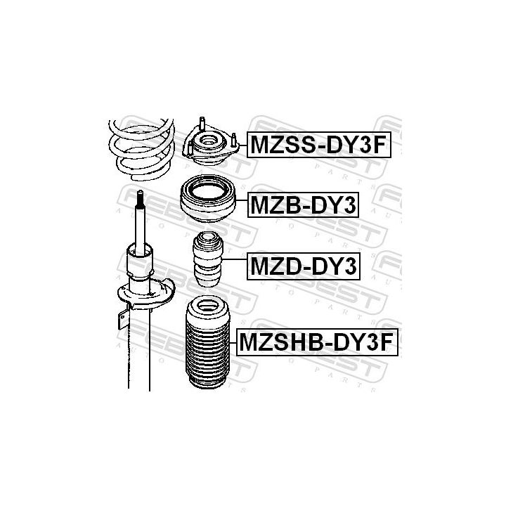 Frikcinis guolis, pakabos statramsčio atramos montavimas FEBEST MZB-DY3