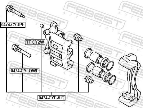 Kreipiantysis varžtas, stabdžių apkaba FEBEST 0474-CYF-KIT