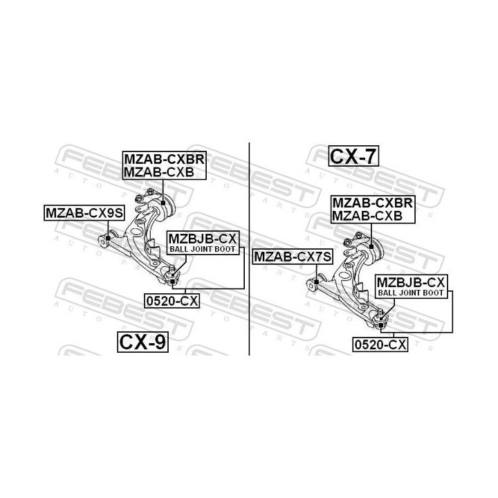 Remonto komplektas, atrama/vairo trauklė FEBEST MZBJB-CX