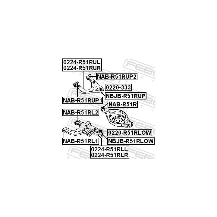 Remonto komplektas, atrama/vairo trauklė FEBEST NBJB-R51RLOW
