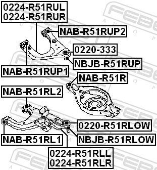 Remonto komplektas, atrama/vairo trauklė FEBEST NBJB-R51RLOW
