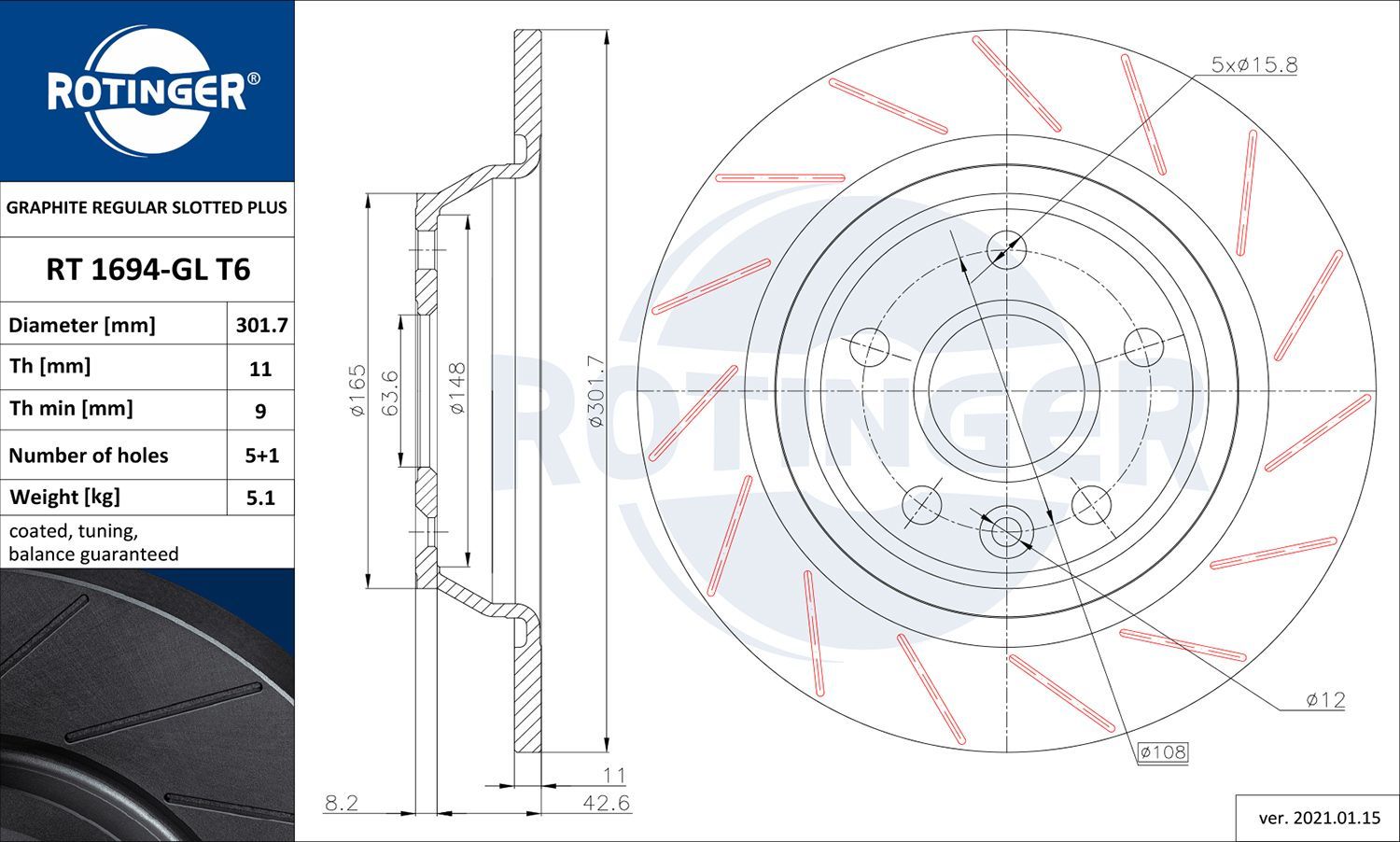 Stabdžių diskas ROTINGER RT 1694-GL T6