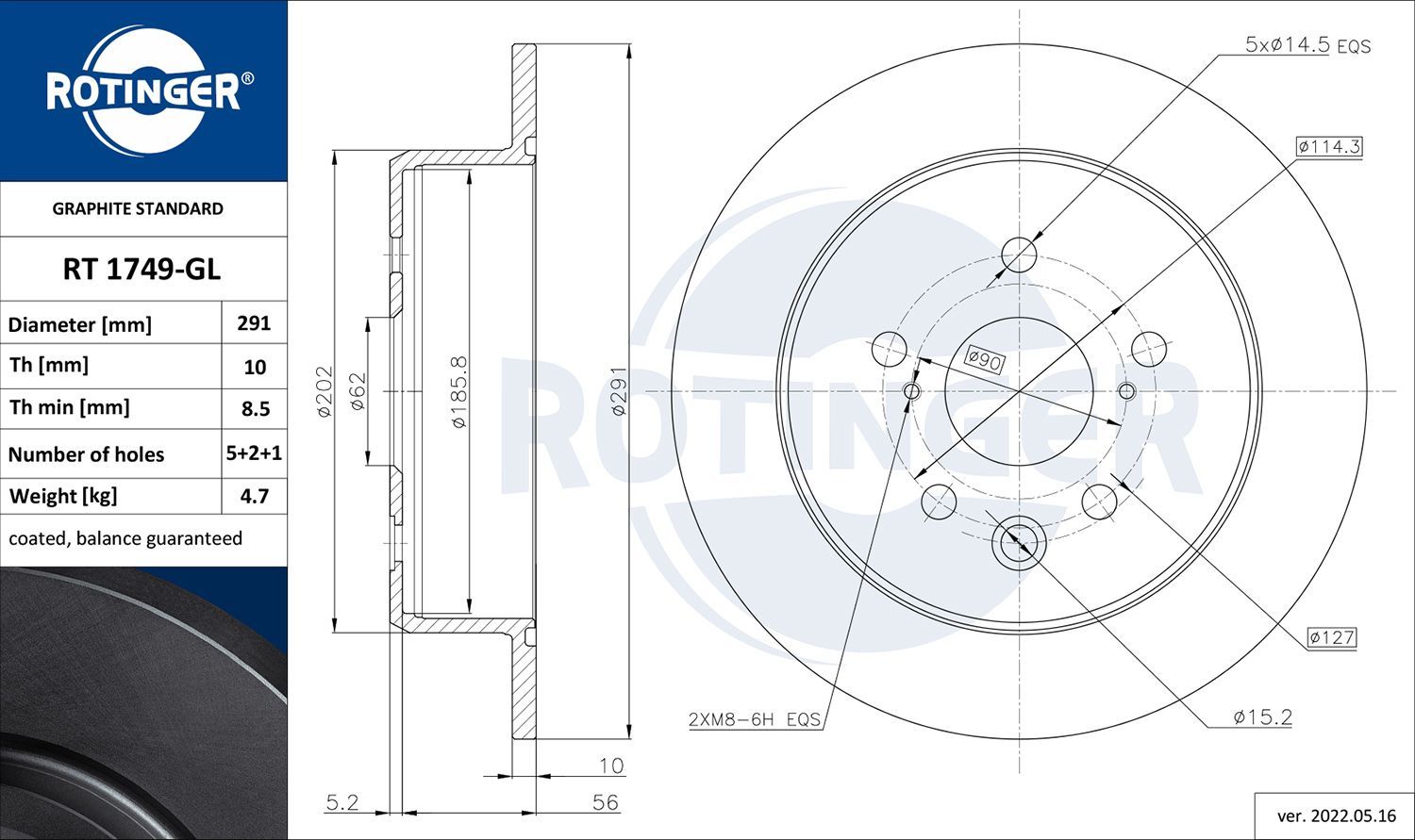 Stabdžių diskas ROTINGER RT 1749-GL