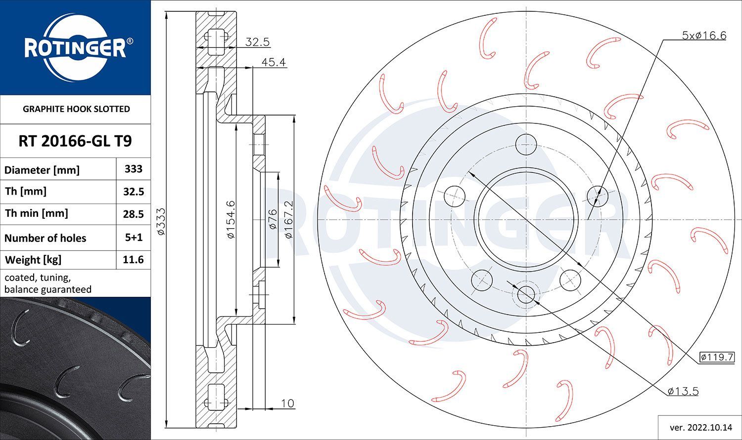 Stabdžių diskas ROTINGER RT 20166-GL T9