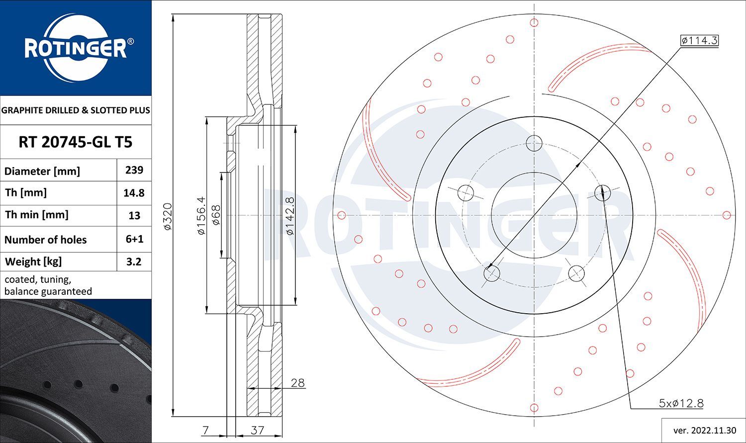Stabdžių diskas ROTINGER RT 20745-GL T5
