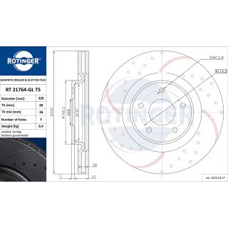 Stabdžių diskas ROTINGER RT 21764-GL T5