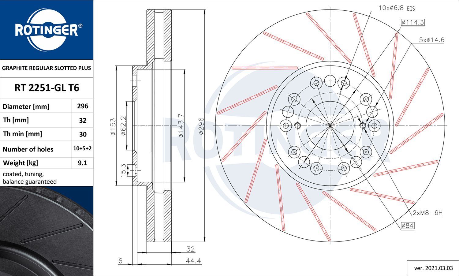 Stabdžių diskas ROTINGER RT 2251-GL T6