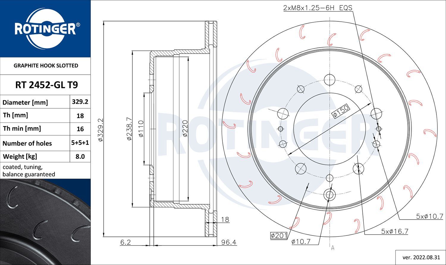 Stabdžių diskas ROTINGER RT 2452-GL T9