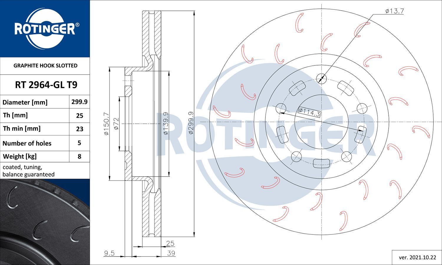Stabdžių diskas ROTINGER RT 2964-GL T9