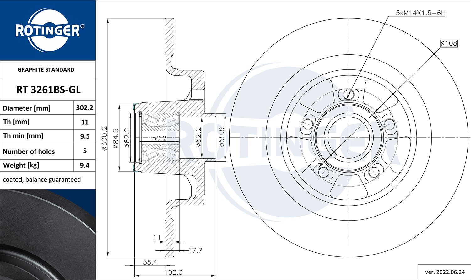 Stabdžių diskas ROTINGER RT 3261BS-GL