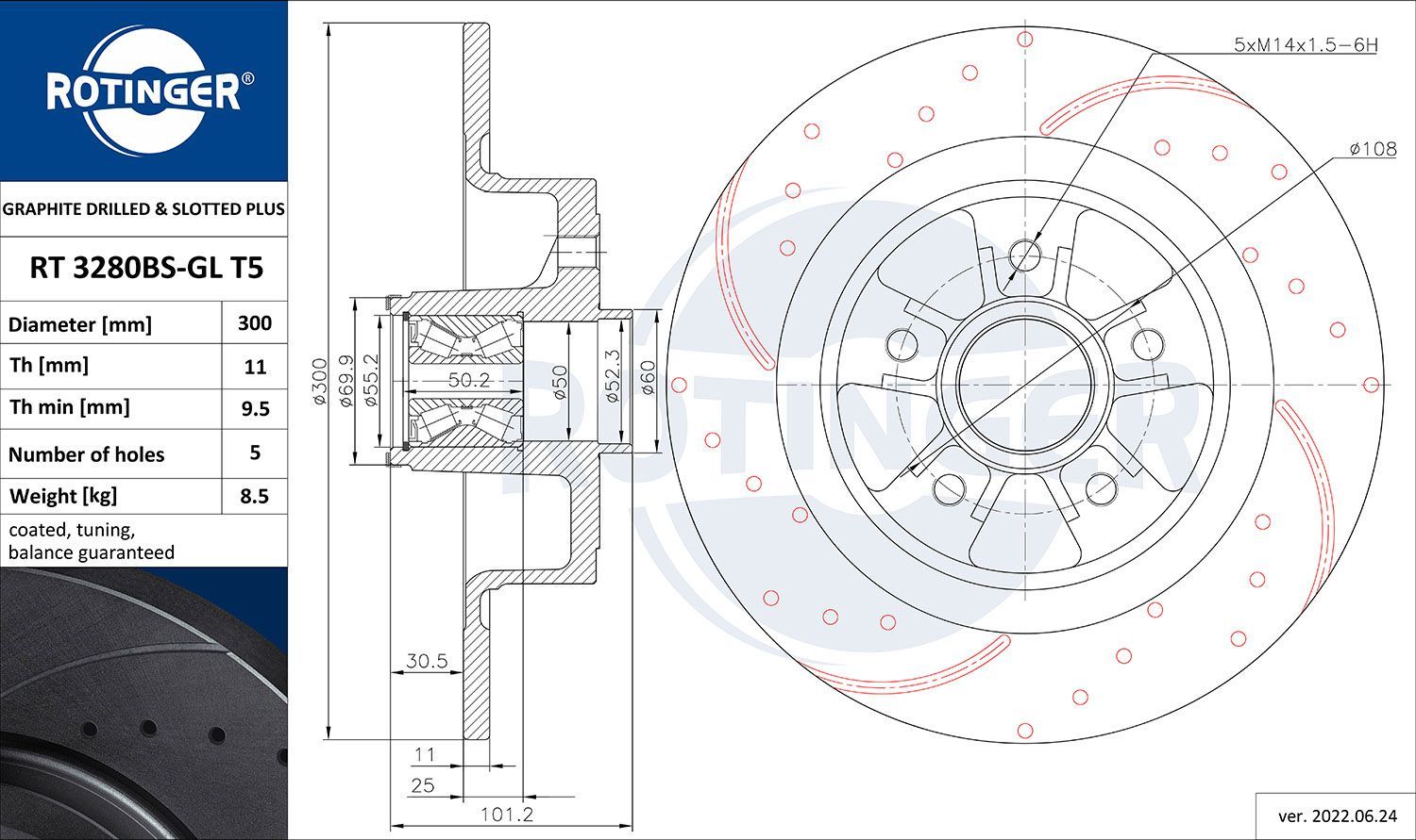 Stabdžių diskas ROTINGER RT 3280BS-GL T5