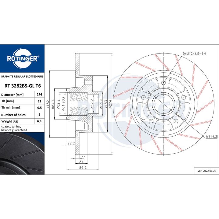 Stabdžių diskas ROTINGER RT 3282BS-GL T6
