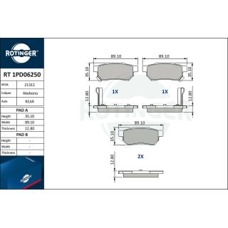 Stabdžių trinkelių rinkinys, diskinis stabdys ROTINGER RT 1PD06250