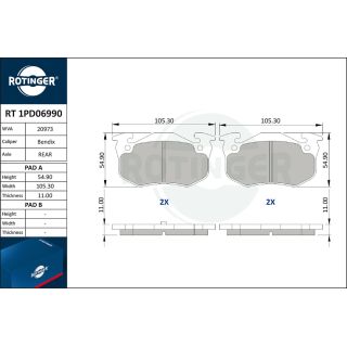 Stabdžių trinkelių rinkinys, diskinis stabdys ROTINGER RT 1PD06990