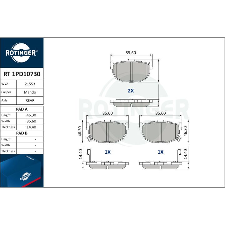 Stabdžių trinkelių rinkinys, diskinis stabdys ROTINGER RT 1PD10730