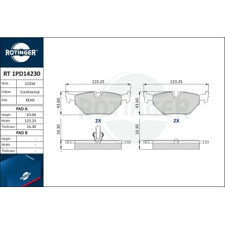 Stabdžių trinkelių rinkinys, diskinis stabdys ROTINGER RT 1PD14230