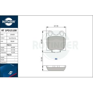 Stabdžių trinkelių rinkinys, diskinis stabdys ROTINGER RT 1PD15100