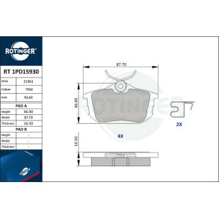Stabdžių trinkelių rinkinys, diskinis stabdys ROTINGER RT 1PD15930