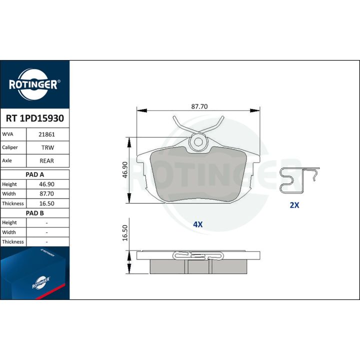 Stabdžių trinkelių rinkinys, diskinis stabdys ROTINGER RT 1PD15930