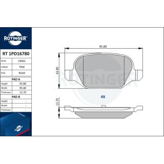 Stabdžių trinkelių rinkinys, diskinis stabdys ROTINGER RT 1PD16780