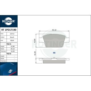 Stabdžių trinkelių rinkinys, diskinis stabdys ROTINGER RT 1PD17190