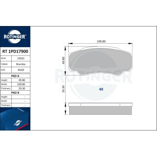 Stabdžių trinkelių rinkinys, diskinis stabdys ROTINGER RT 1PD17900
