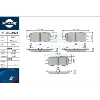 Stabdžių trinkelių rinkinys, diskinis stabdys ROTINGER RT 1PD18070