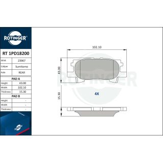 Stabdžių trinkelių rinkinys, diskinis stabdys ROTINGER RT 1PD18200