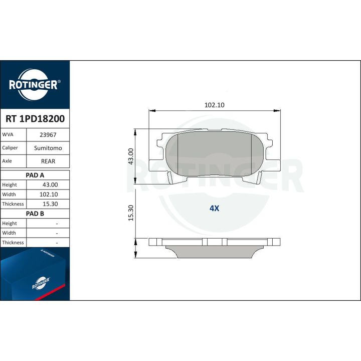 Stabdžių trinkelių rinkinys, diskinis stabdys ROTINGER RT 1PD18200