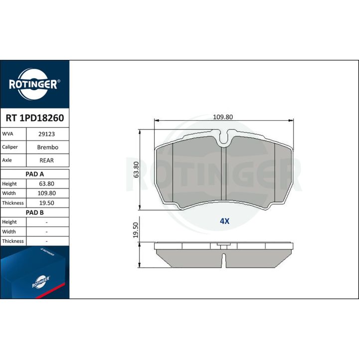 Stabdžių trinkelių rinkinys, diskinis stabdys ROTINGER RT 1PD18260
