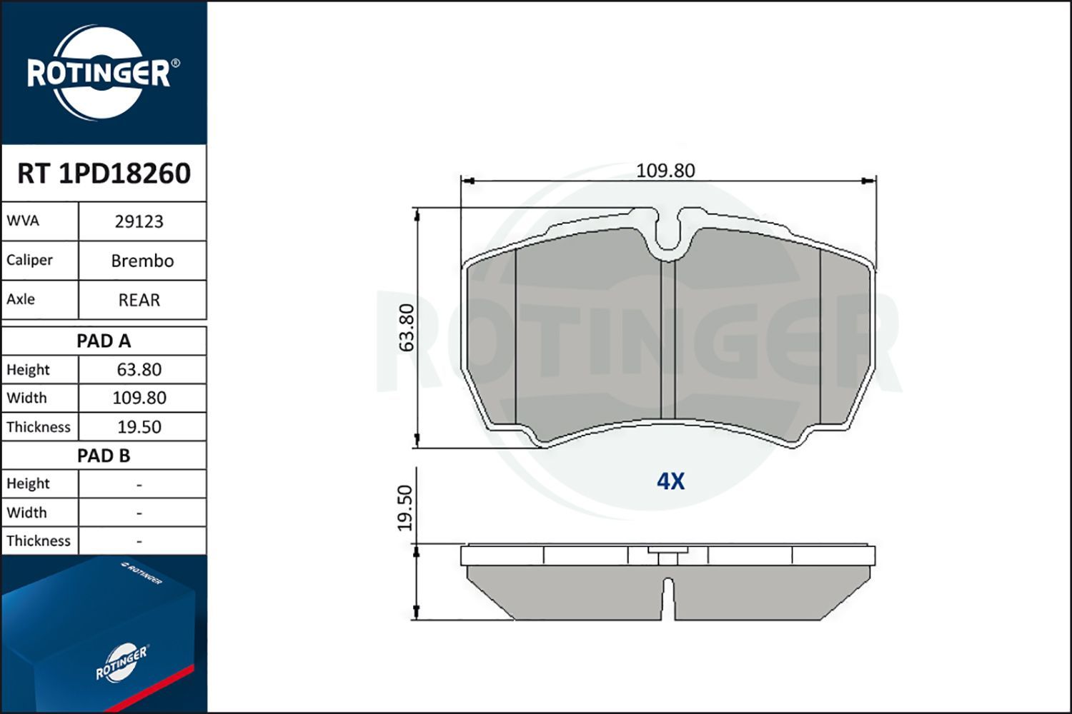 Stabdžių trinkelių rinkinys, diskinis stabdys ROTINGER RT 1PD18260