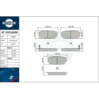 Stabdžių trinkelių rinkinys, diskinis stabdys ROTINGER RT 1PD18500